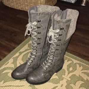 Patrizia Tall Gray Lace-up Boots